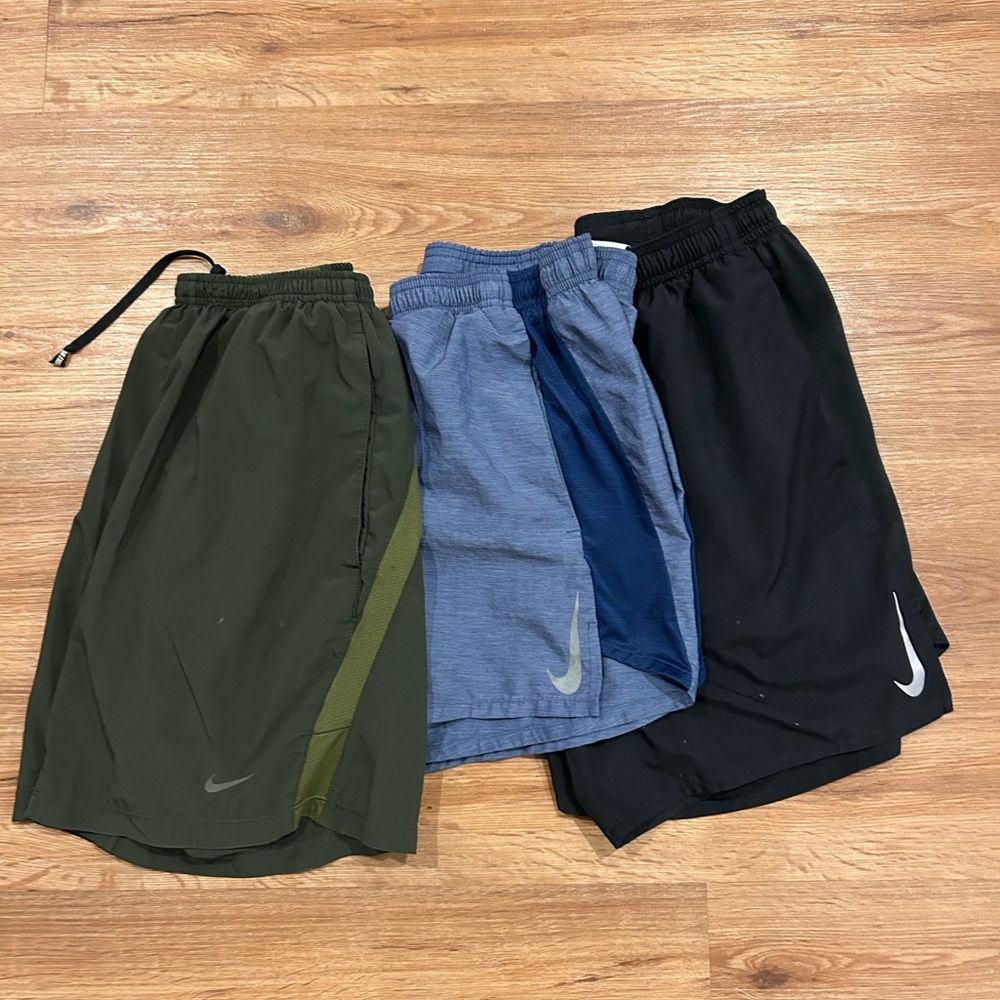Nike Men's Athletic Shorts - Olive, Blue, and Black